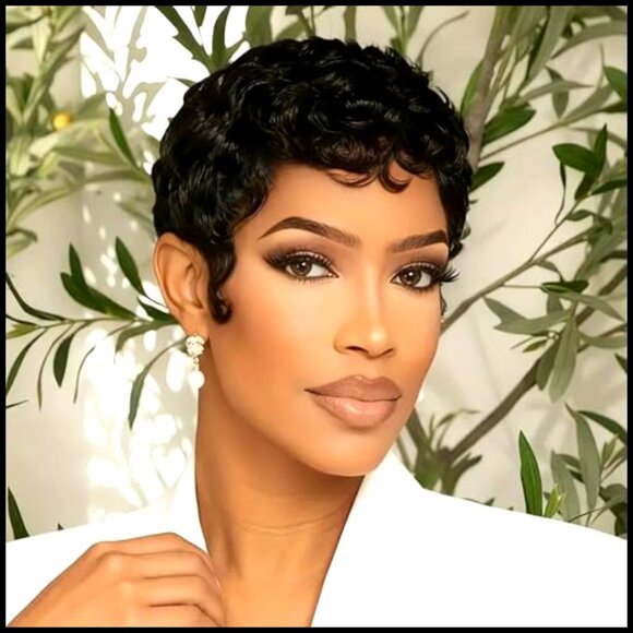 Short Pixie Cut Wig Human Hair Curly Wave Layered Natural Style Glueless main image 4